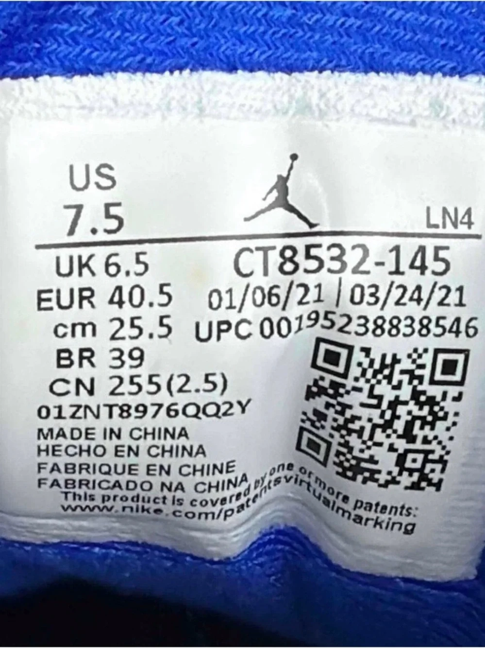 Air Jordan 3 Retro Racer Blue Size 7.5 CT8532-145 Men’s Sneakers OG Rare